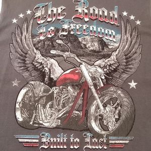 Motorcycle The Road To Freedom Muscle Tee Men's Gray T-shirt Size XL